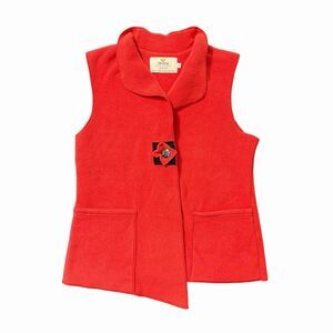 Janska Vest Womens Small‎ Red Fleece 1 Button Front Pockets Sleeveless Artsy USA